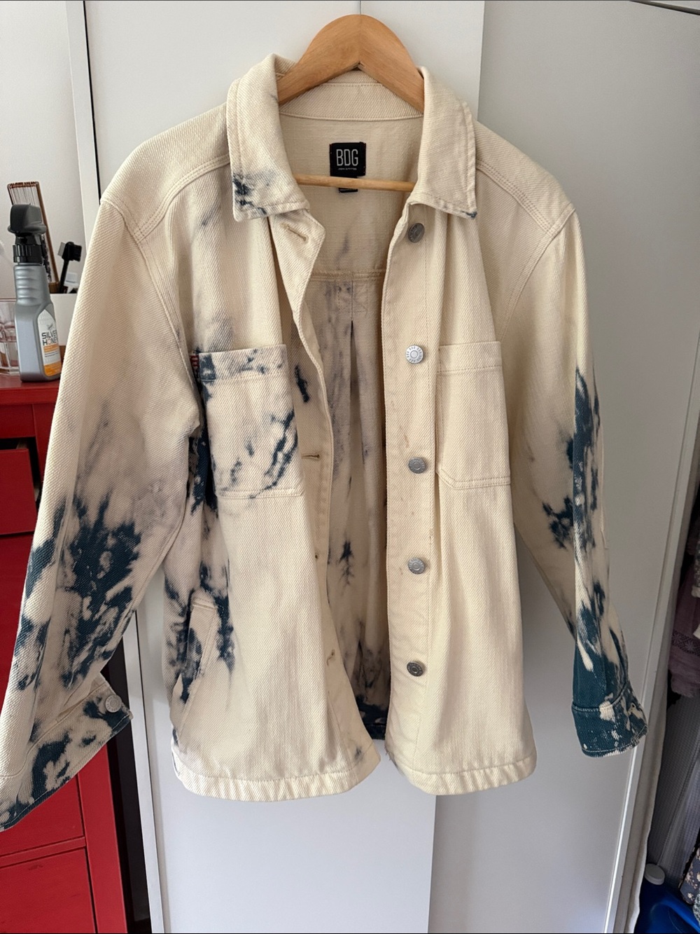 BDG Cream and Blue Tie-Dye Jean Jacket